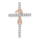 Sterling Silver Rhod-plated Rose-tone CZ Cross/Heart Infinity Chain Slide