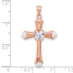 Sterling Silver Rose-tone Heart CZ and Synthetic Pearl Cross Pendant - Image 4