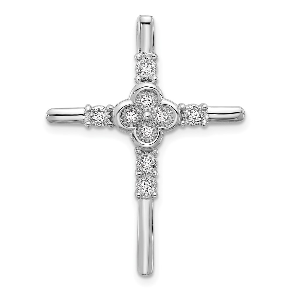 QC11443.jpg Sterling Silver Rhodium-plated Polished Flower CZ Cross Chain Slide - Image 1