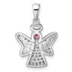 Sterling Silver Rhodium-plated Pink and Clear CZ Angel Pendant - Image 3