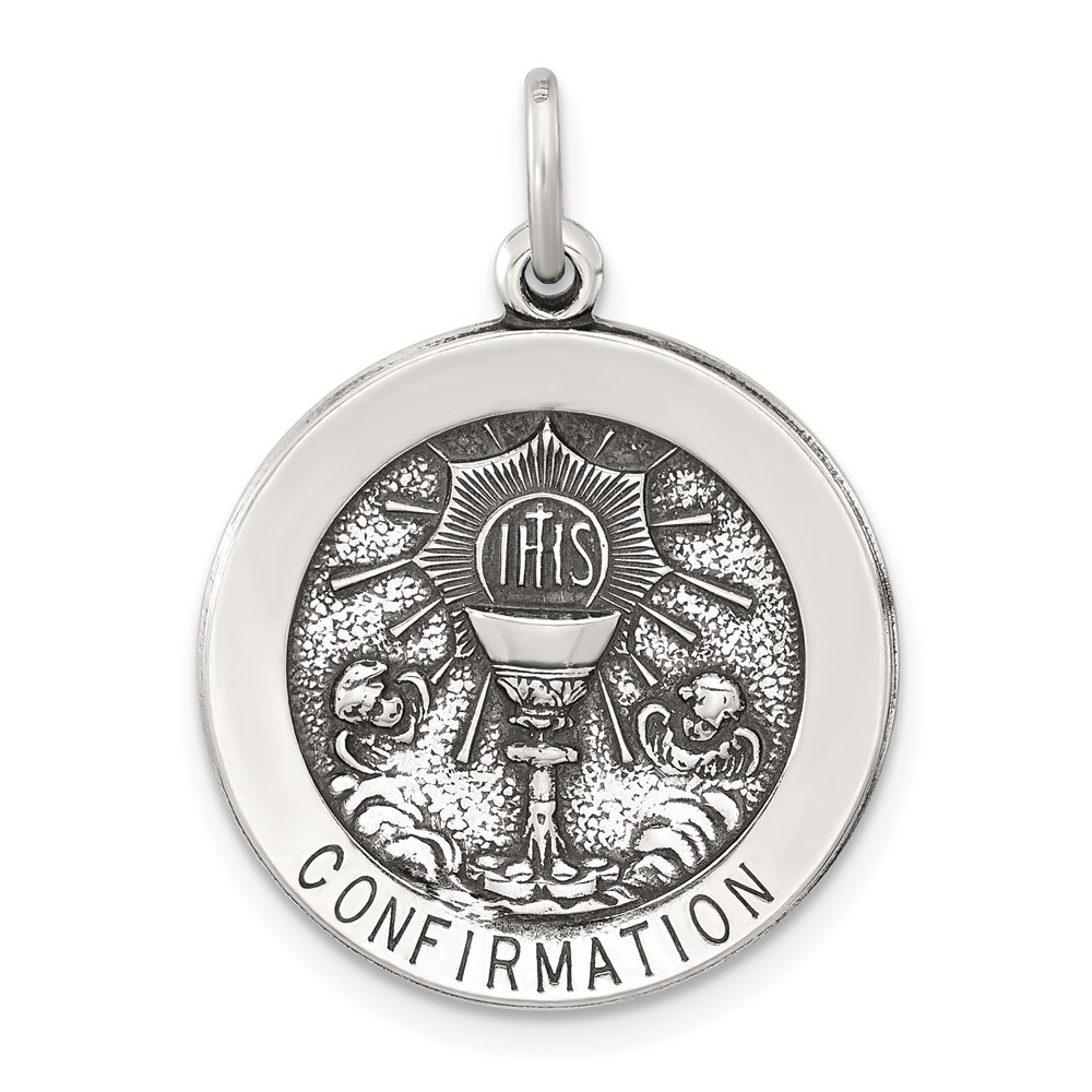 QC11477.jpg Sterling Silver Antiqued Solid Confirmation Pendant - Image 1