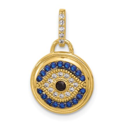 SS Gold-tone Black Rhodium CZ and Nano Crystal Evil Eye Pendant