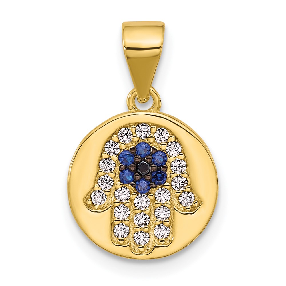 QC11483.jpg SS Gold-tone Black Rhodium CZ and Nano Crystal Hamsa Pendant - Image 1