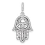 Sterling Silver Rhodium-plated CZ Evil Eye Hamsa Pendant
