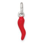 Sterling Silver Red Enamel Italian Horn Pendant - Image 3