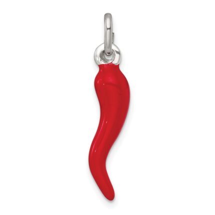 Sterling Silver Red Enamel Italian Horn Pendant