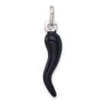 Sterling Silver Black Enamel Italian Horn Pendant
