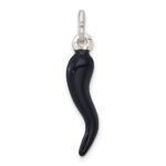 Sterling Silver Black Enamel Italian Horn Pendant - Image 3