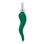 Sterling Silver Green Enamel Italian Horn Pendant