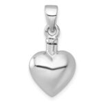 Sterling Silver Rhodium-plated Polished and Textured Heart with Leaves Ash Holder Pendant - Image 3