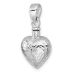 Sterling Silver Rhodium-plated Polished and Textured Heart with Leaves Ash Holder Pendant - Image 4