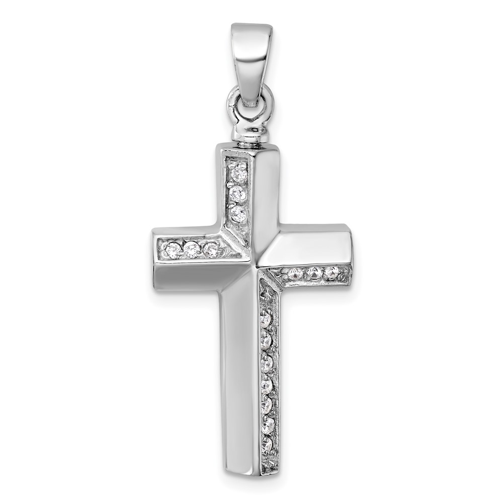 QC11509.jpg Sterling Silver Rhodium-plated Polished CZ Latin Cross Ash Holder Pendant - Image 1