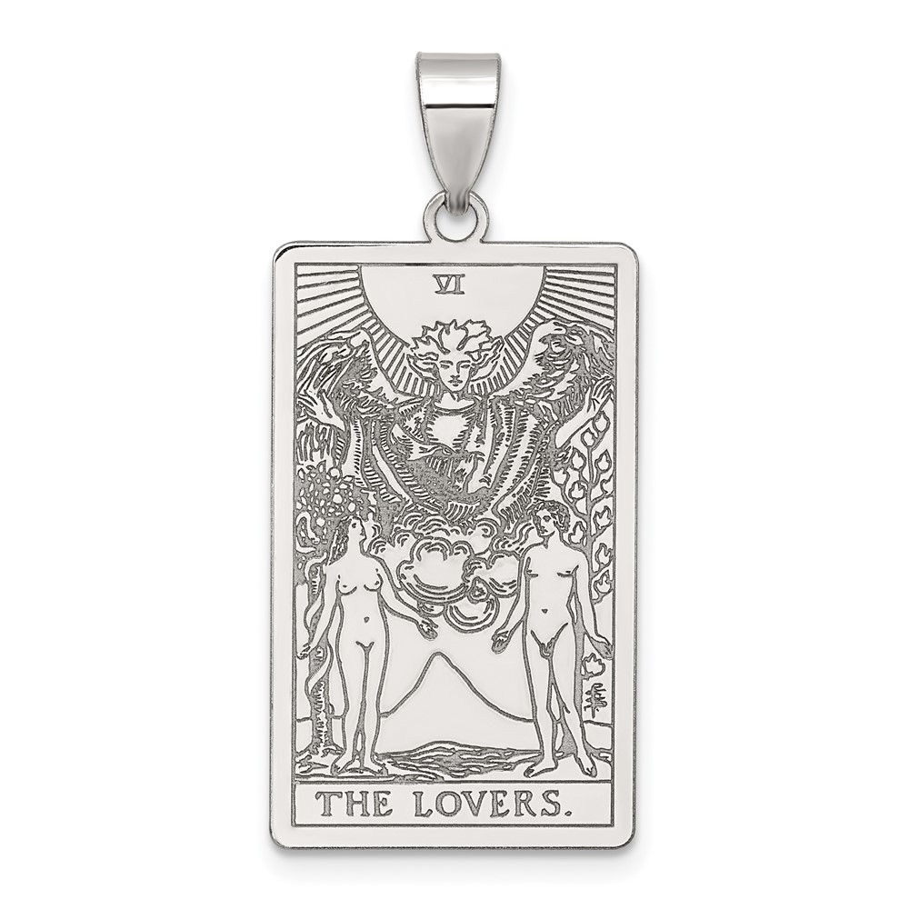 QC11516.jpg Sterling Silver The Lovers Tarot Card Pendant - Image 1