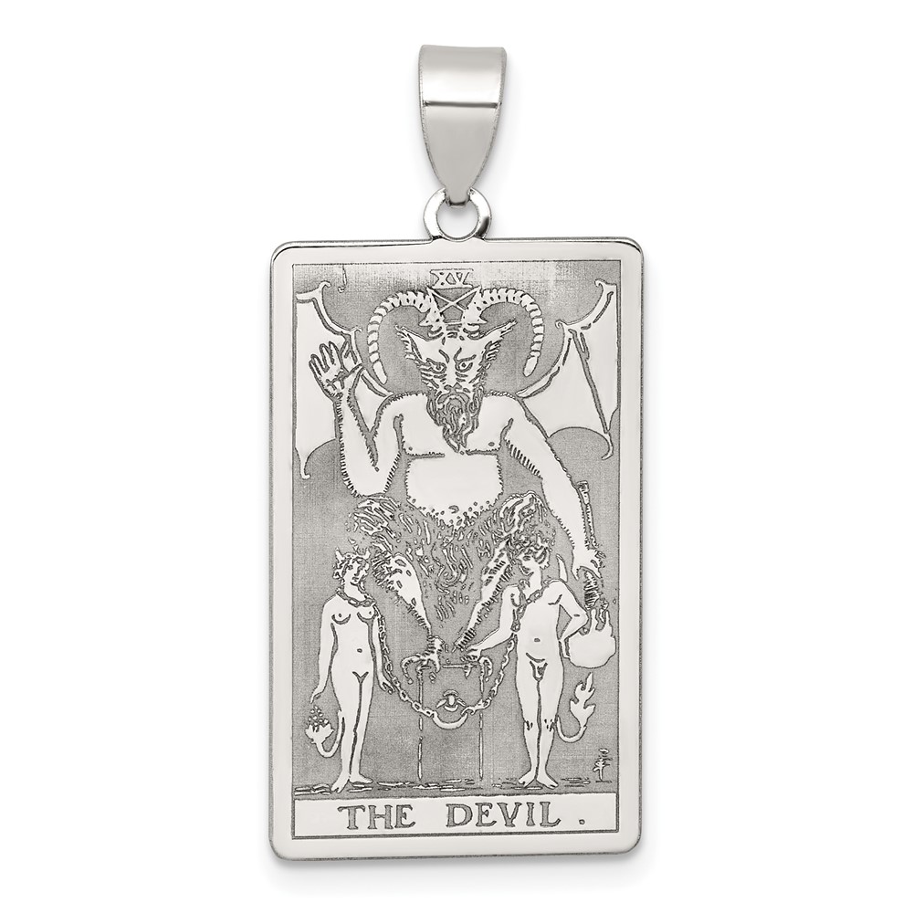 QC11525.jpg Sterling Silver The Devil Tarot Card Pendant - Image 1