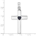 Sterling Silver Rhodium-plated Polished Latin Cross with Enameled Heart Ash Holder Pendant - Image 4