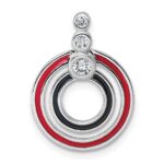 Sterling Silver Rhodium-plated CZ with Black and Red Enameled Circles Pendant