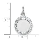 Sterling Silver Rhodium-plated Polished CZ Engraveable Circle Pendant - Image 4