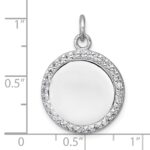 Sterling Silver Rhodium-plated Polished CZ Engraveable Circle Pendant - Image 4