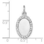 Sterling Silver Rhodium-plated Polished CZ Engraveable Oval Pendant - Image 4