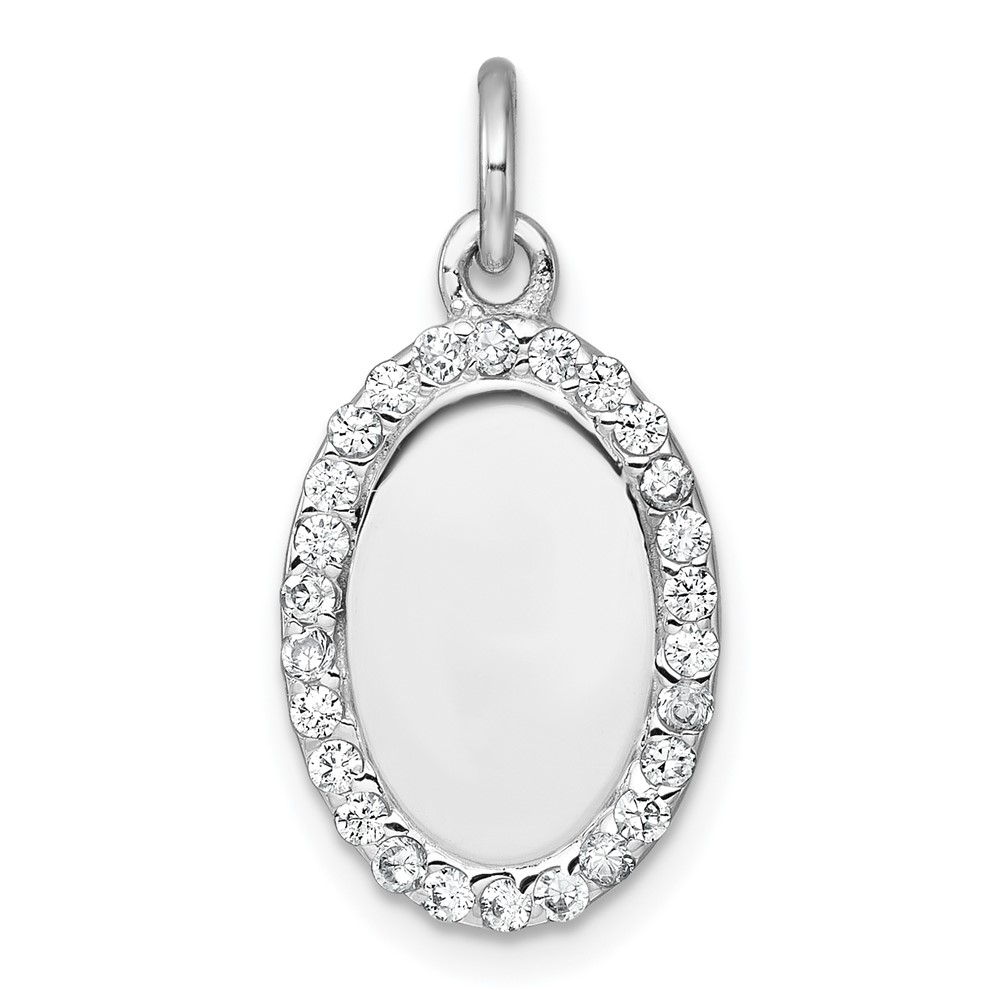 QC11544.jpg Sterling Silver Rhodium-plated Polished CZ Engraveable Oval Pendant - Image 1
