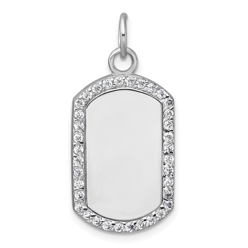 QC11545.jpg Sterling Silver Rhodium-plated Polished CZ Engraveable Dog Tag Pendant - Image 1