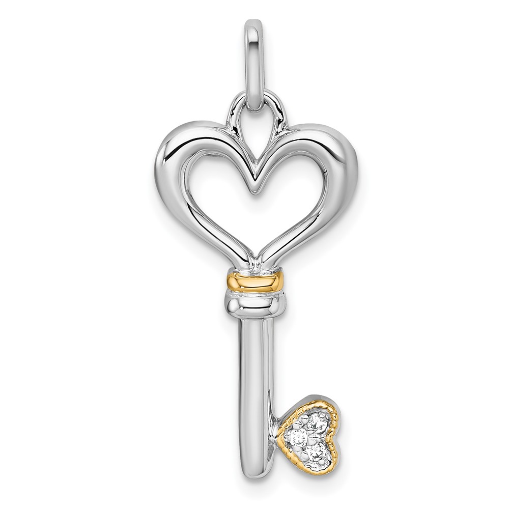QC11546.jpg Sterling Silver Rhodium-plated with 14k Accent Polished CZ Heart Key Pendant - Image 1