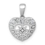 Sterling Silver Rhodium-plated Polished CZ Star in Heart Pendant