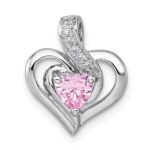 Sterling Silver Rhodium-plated Polished Pink and White Heart CZ in Open Heart Chain Slide Pendant