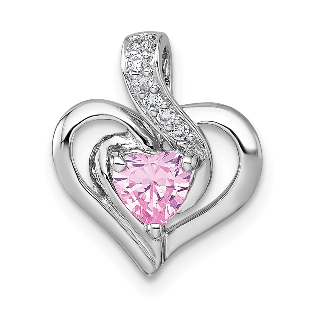 QC11554.jpg Sterling Silver Rhodium-plated Polished Pink and White Heart CZ in Open Heart Chain Slide Pendant - Image 1