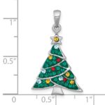 Sterling Silver Rhodium-plated Polished Green/Yellow/Red/Blue Crystal Christmas Tree Charm - Image 4