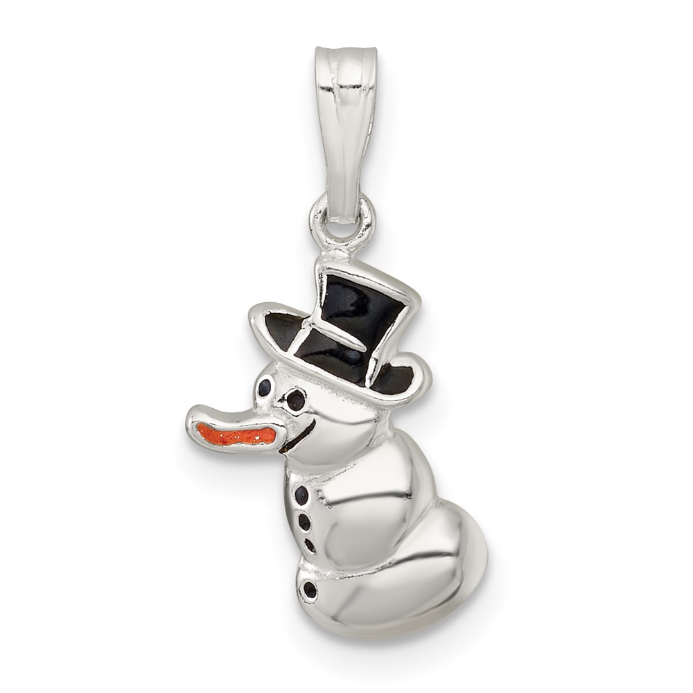 QC11558.jpg Sterling Silver Polished and Enameled Snowman Charm - Image 1