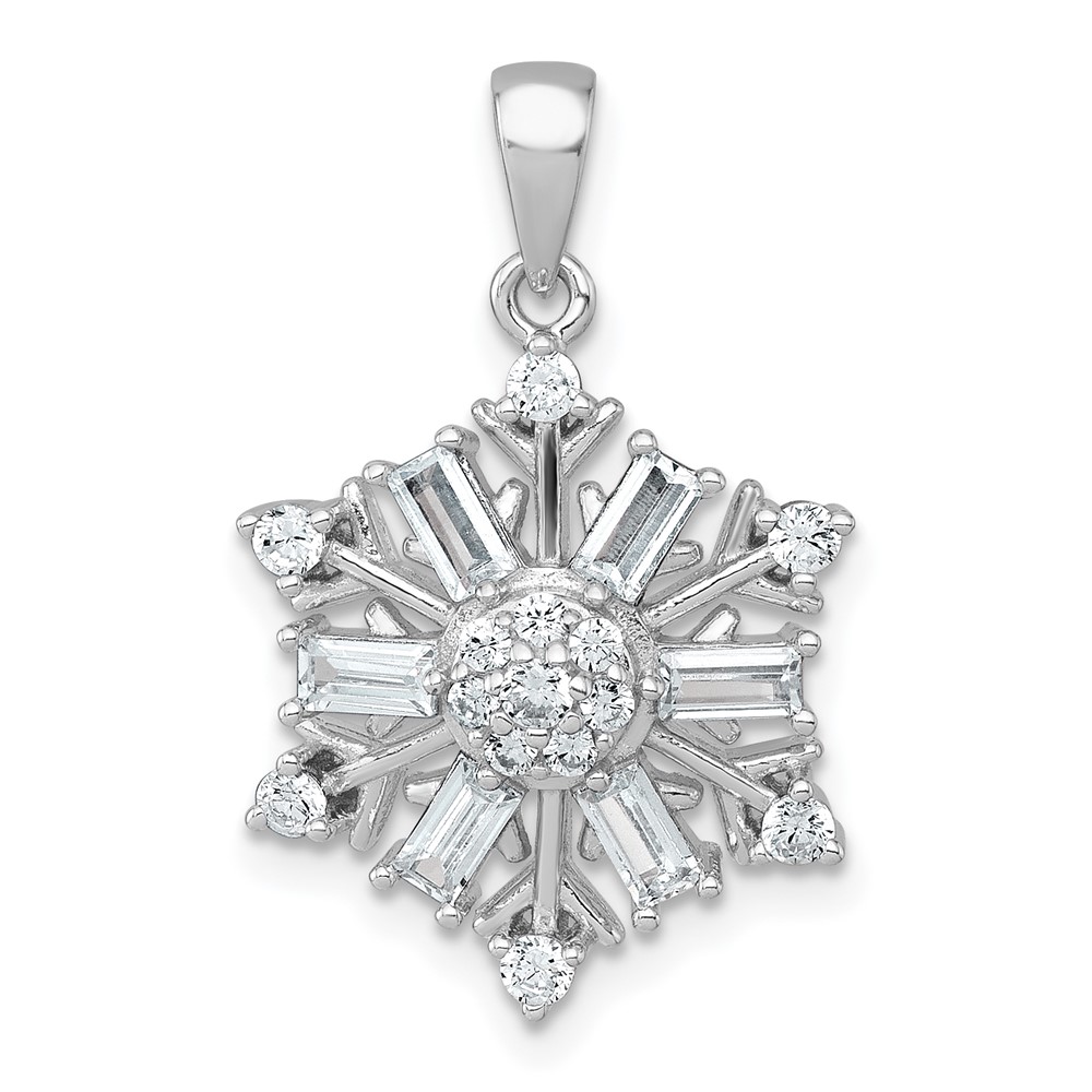 QC11561.jpg Sterling Silver Rhodium-plated Polished CZ Snowflake Pendant - Image 1