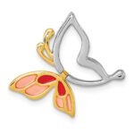 Sterling Silver Rhodium-plated and Gold-tone Pink and Red Enameled with White CZ Moveable Wing Butterfly Chain Slide Pendant - Image 3