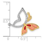 Sterling Silver Rhodium-plated and Gold-tone Pink and Red Enameled with White CZ Moveable Wing Butterfly Chain Slide Pendant - Image 4