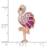 Sterling Silver Rose-tone CZ and Corundum Flamingo Chain Slide Pendant - Image 4