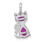 Sterling Silver Rhodium-plated Red Corundum Cat Pendant - Image 3