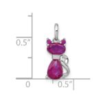 Sterling Silver Rhodium-plated Red Corundum Cat Pendant - Image 4