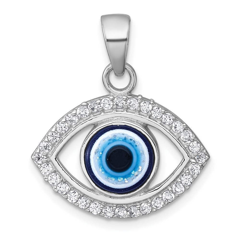 QC11581.jpg Sterling Silver Rhodium-plated Polished CZ and Glass Stone Evil Eye Pendant - Image 1