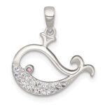 Sterling Silver Polished Pink and White CZ Cut-out Whale Pendant