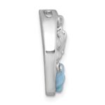 Sterling Silver Rhodium-plated Polished Larimar and Blue CZ Dolphins Chain Slide Pendant - Image 2
