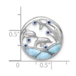 Sterling Silver Rhodium-plated Polished Larimar and Blue CZ Dolphins Chain Slide Pendant - Image 4