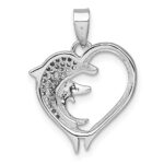 Sterling Silver Rhodium-plated Polished CZ Dolphins Heart Pendant - Image 3