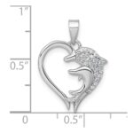 Sterling Silver Rhodium-plated Polished CZ Dolphins Heart Pendant - Image 4