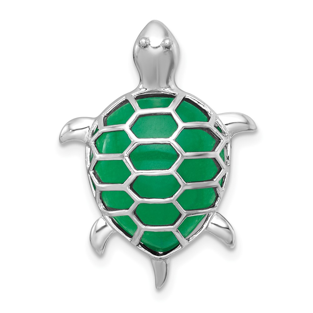 QC11594.jpg Sterling Silver Rhodium-plated Polished Dyed Jade Quartz Turtle Chain Slide Pendant - Image 1