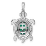 Sterling Silver White and Black Rhodium-plated White and Green CZ Turtle Pendant - Image 3