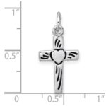 Sterling Silver Rhodium-plated Enameled Polished Heart Cross Pendant - Image 4