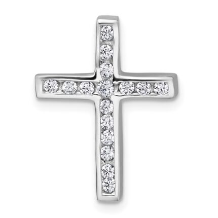 Sterling Silver Rhodium-plated Polished CZ Latin Cross Chain Slide Pendant
