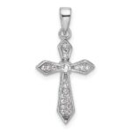 Sterling Silver Rhodium-plated CZ Polished Pointed Cross Pendant