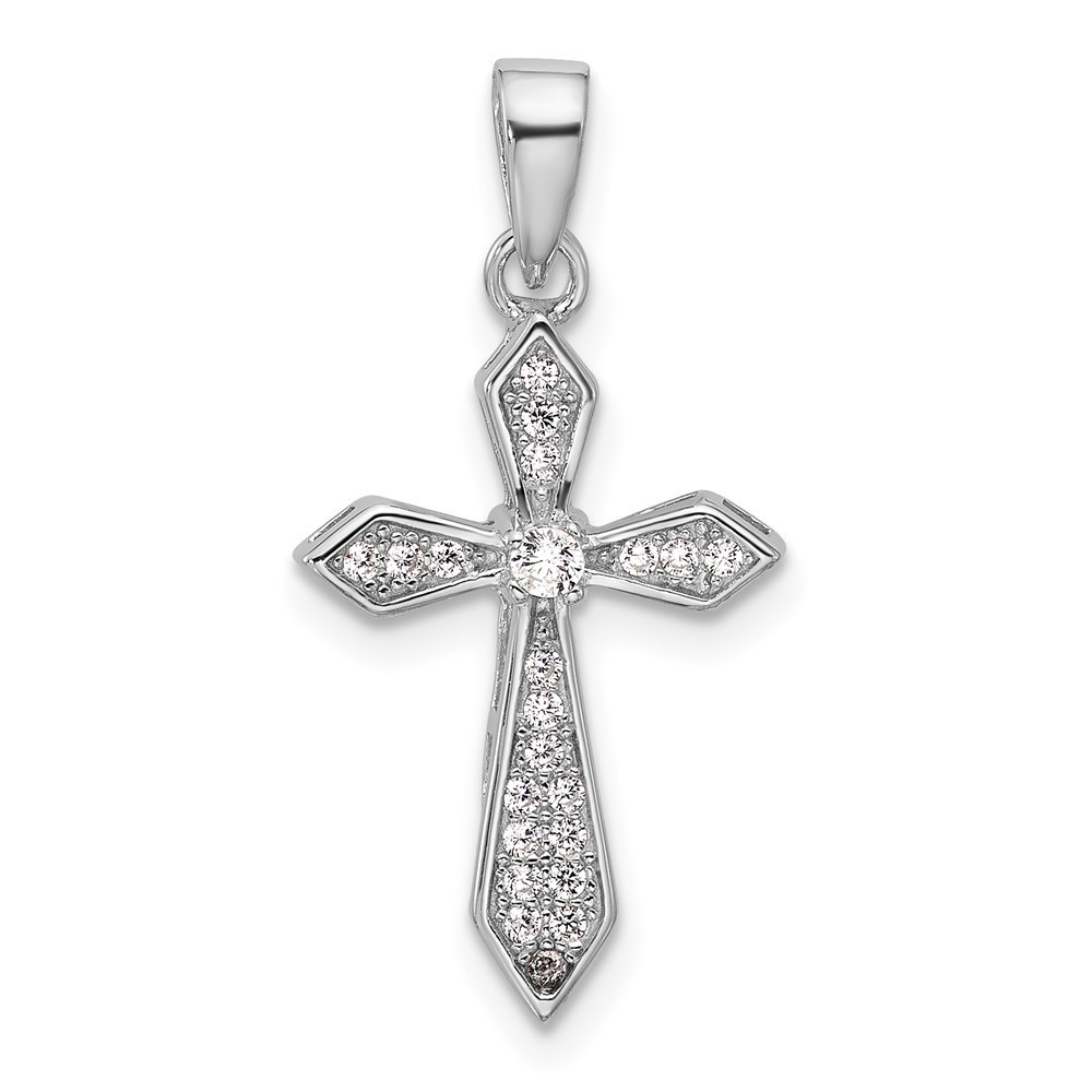 QC11608.jpg Sterling Silver Rhodium-plated CZ Polished Pointed Cross Pendant - Image 1