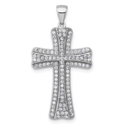 Sterling Silver Rhodium-plated Polished CZ Cross Pendant